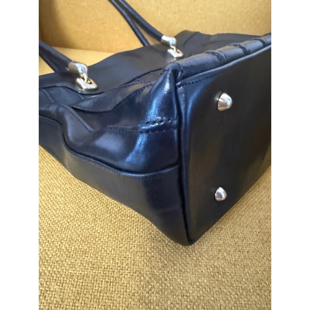 Marino Orlandi Black Leather Tote Bag Made in Italy Pleated Shoulder Bag